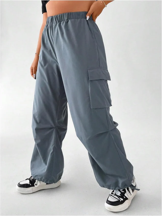 Plus Size Cargo Pants Baggy Trousers with Pockets by OYOANGLE, photograph 4 of 4