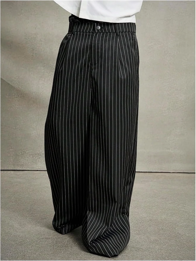 Striped Pleated Work Pants Baggy Business Casual Dress Pant by OYOANGLE, photograph 2 of 2