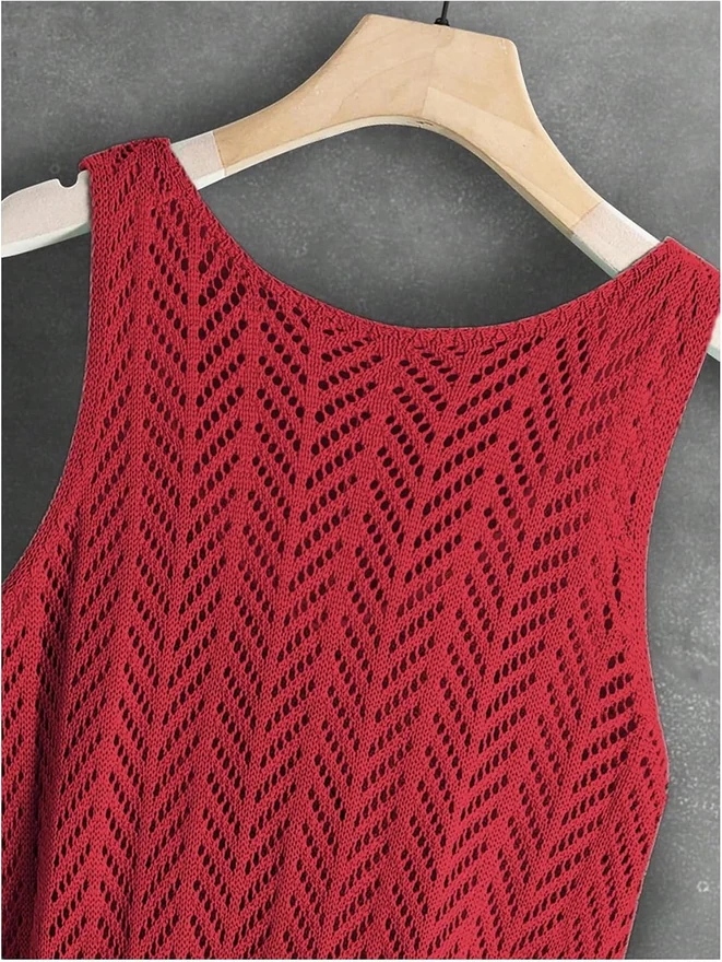 Crochet Knit Sweater Vest V Neck Sleeveless Lightweight Pullover by OYOANGLE, photograph 4 of 4