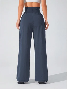 Wide Leg Yoga Pants Cinched High Waist Lounge Sweatpants in Light Blue
