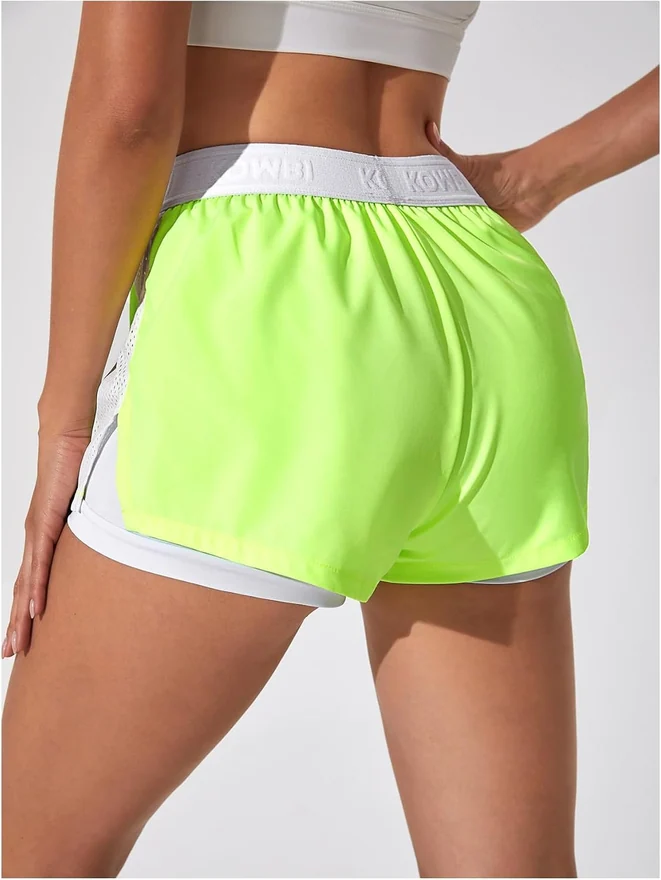 2 in 1 Running Shorts High Waisted Workout Athletic Shorts Neon by OYOANGLE, photograph 2 of 4