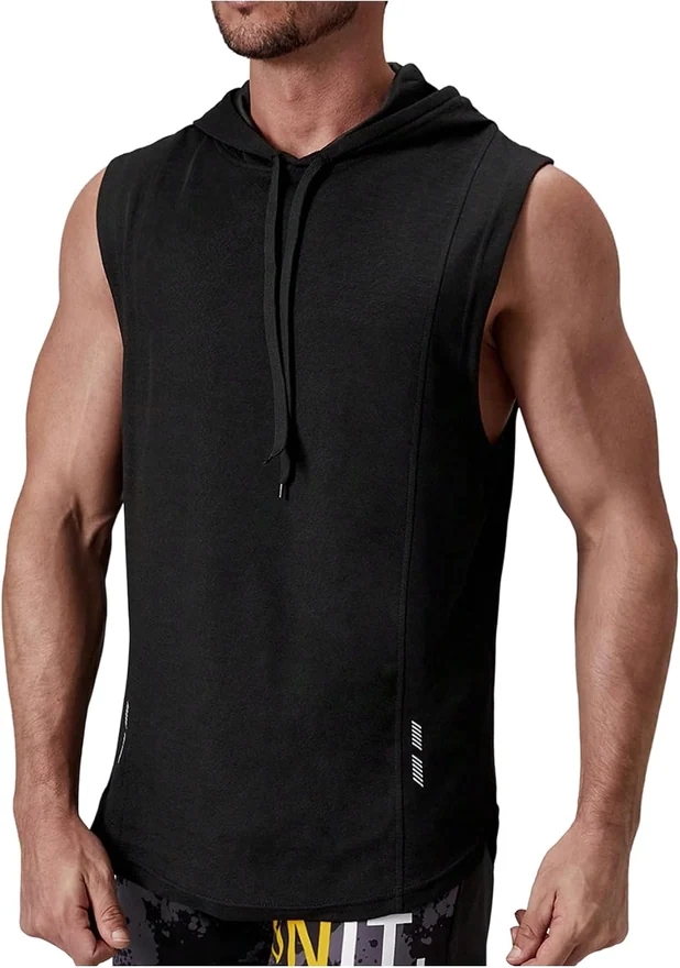 Workout Hooded Tank Top Drawstring Sleeveless Gym Workout by OYOANGLE