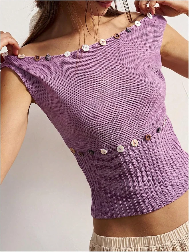 Off the Shoulder Cap Sleeve Sweater Vest Y2k Knit Tank Tops by OYOANGLE, photograph 3 of 4