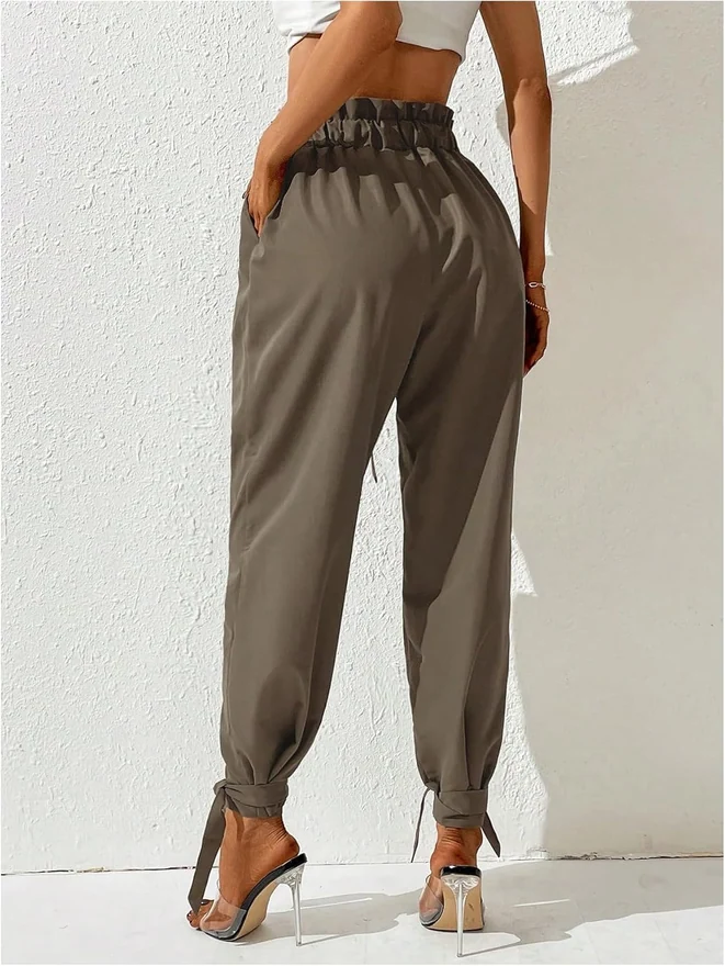 Elastic Waist Belted Harem Pants Baggy Crop Pants Barrel Leg by OYOANGLE, photograph 2 of 3