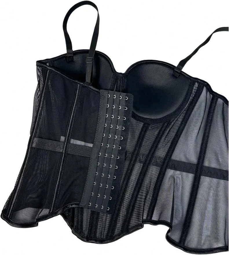 Bustier Corset Top See Through Mesh Boned Cami Tops Black by OYOANGLE, photograph 3 of 3