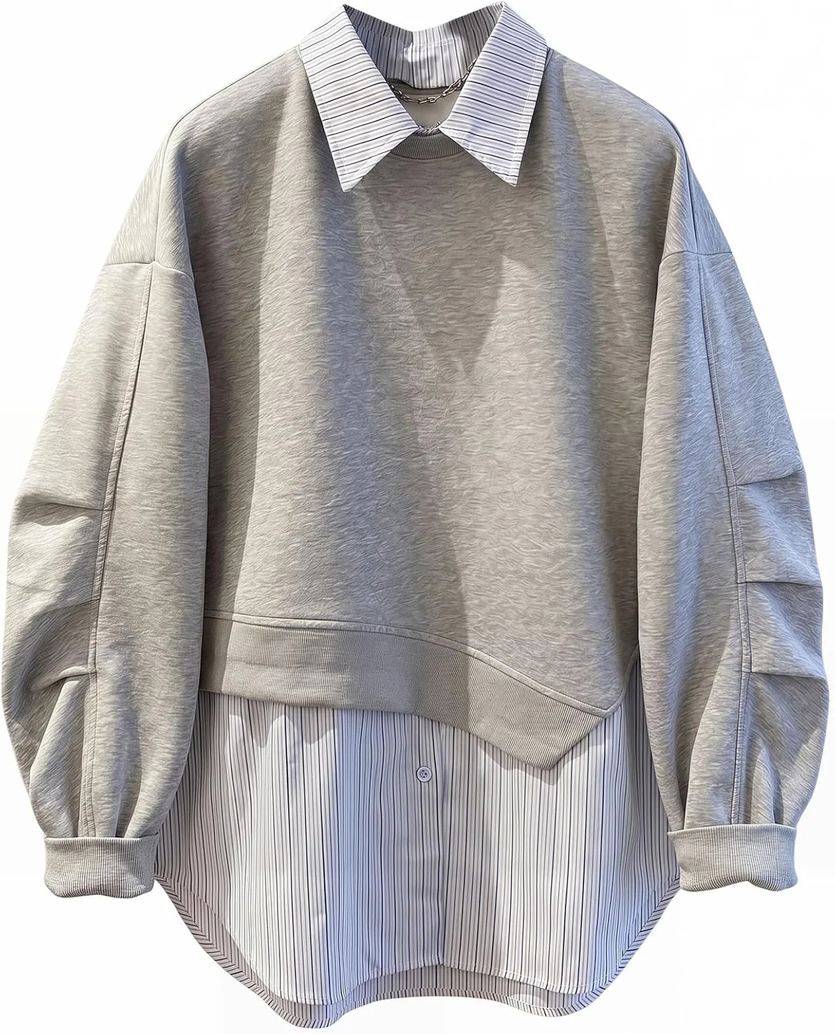 Striped Sweatshirt Oversized Ruched Casual Pullover Tops by OYOANGLE, photograph 1 of 4