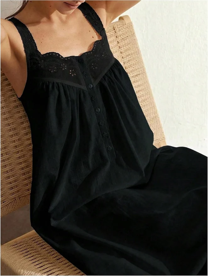 Nightgowns for Women Sleeveless Eyelet Dress Long House Dress by OYOANGLE, photograph 3 of 3