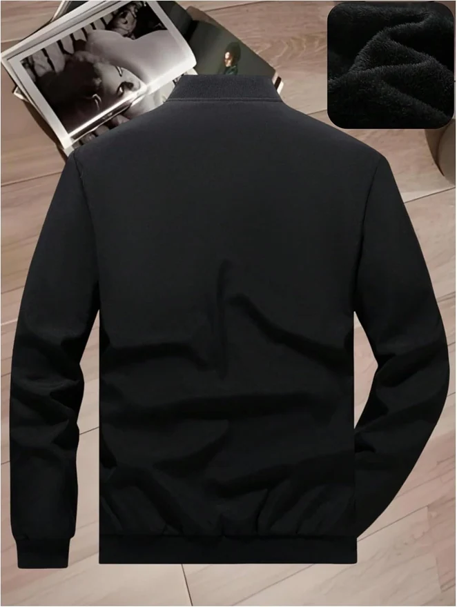 Fleece Zip Up Bomber Long Sleeve Jacket Windbreaker Jacket by OYOANGLE, photograph 2 of 3