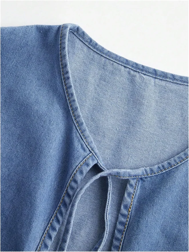 Plus Size Denim Tie Front Vest Sleeveless Jean Jackets by OYOANGLE, photograph 3 of 4