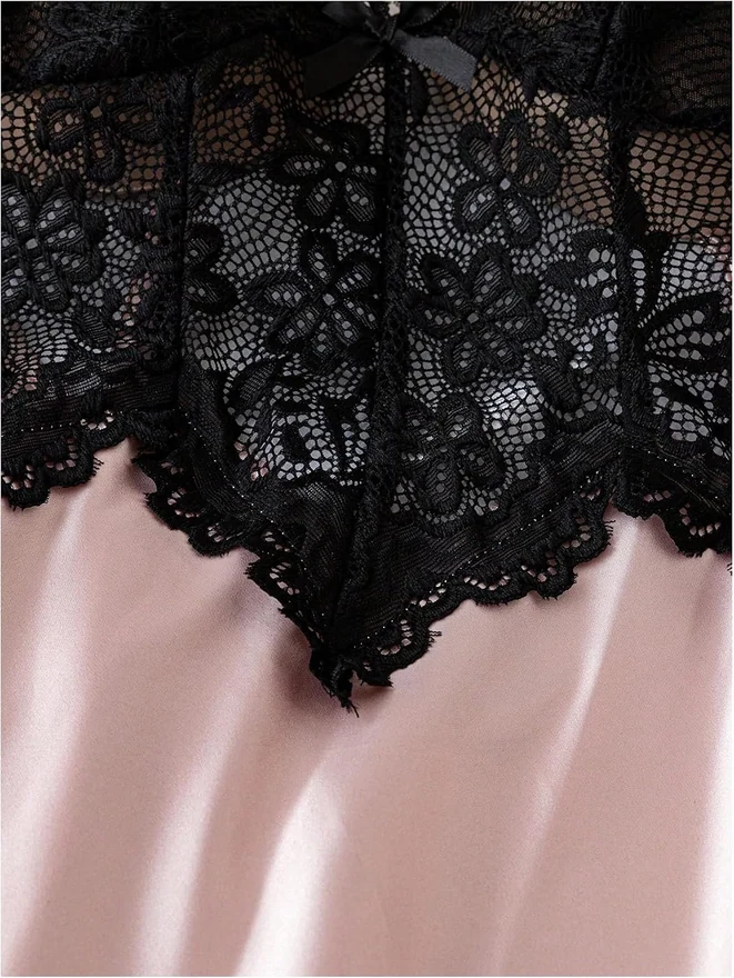 2 Pack Satin Nightgowns Lace Trim Criss Cross Spaghetti Strap by OYOANGLE, photograph 3 of 4