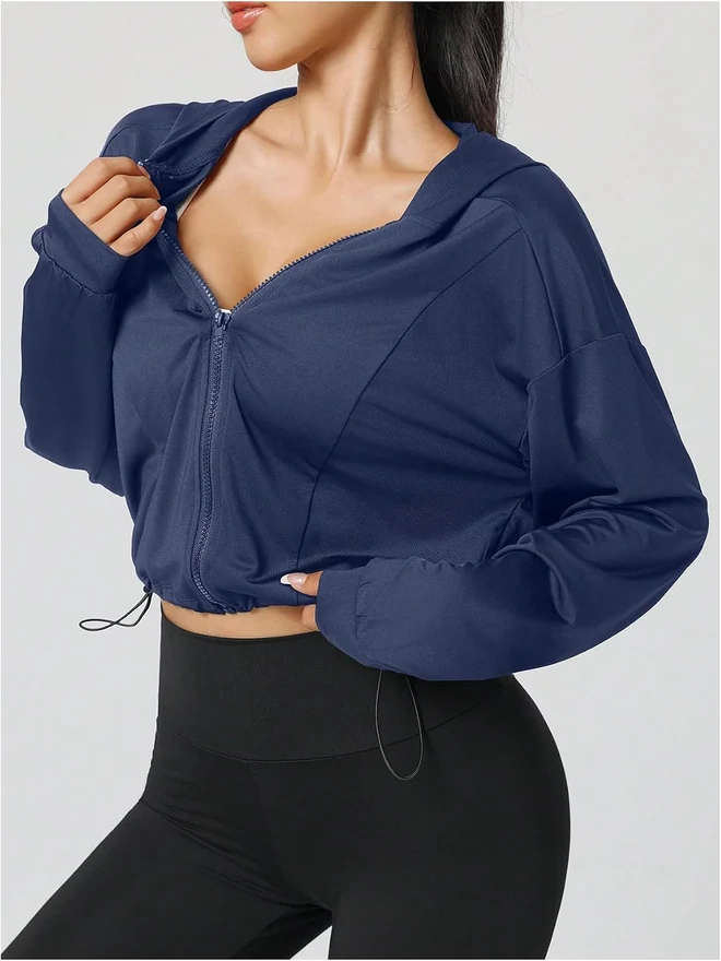 Zip Up Hoodie Jackets Long Sleeve Lightweight Workout Cropped by OYOANGLE, photograph 4 of 4