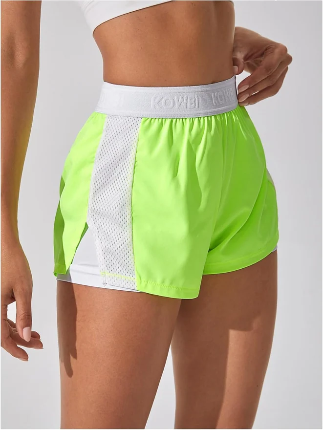 2 in 1 Running Shorts High Waisted Workout Athletic Shorts Neon by OYOANGLE, photograph 4 of 4