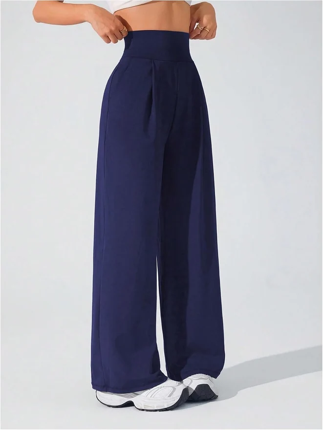 Wide Leg Yoga Pants Cinched High Waist Lounge Sweatpants by OYOANGLE, photograph 3 of 3