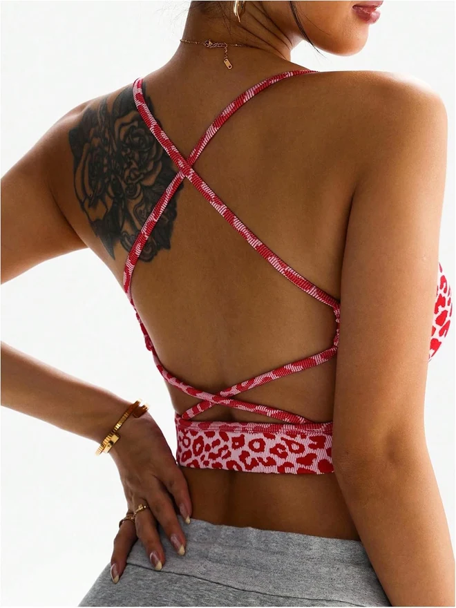 Cheetah Print Sports Bra Criss Cross Bras Strappy Sports by OYOANGLE, photograph 2 of 4