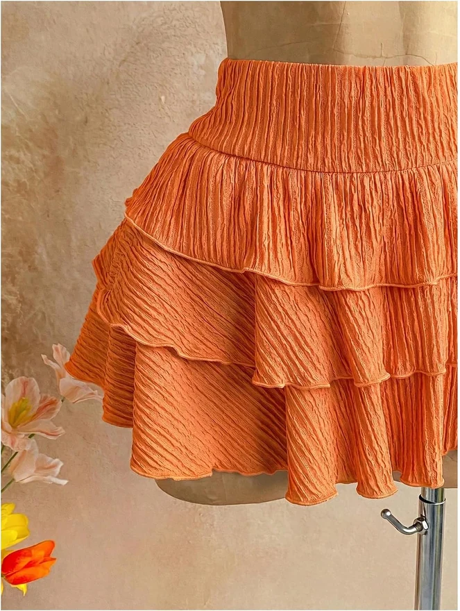 2 Piece Set Halter Deep V Neck Top and Layered Ruffle Mini Skirt by OYOANGLE, photograph 3 of 3
