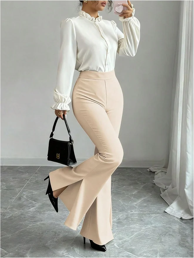 High Waisted Flared Dressy Pants Side Slit Trousers by OYOANGLE, photograph 3 of 3