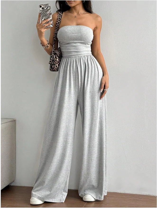 Strapless Jumpsuits Wide Leg Dressy Tube Rompers by OYOANGLE, photograph 3 of 3