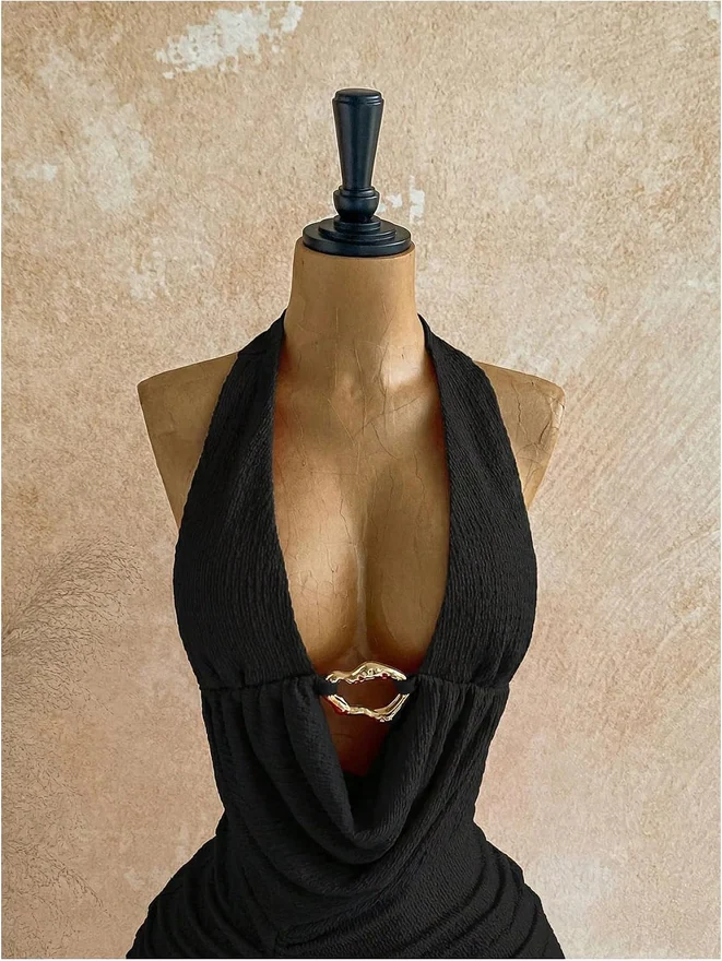 Y2K Halter Ring Linked Ruched Bodycon Mini Night Out Dress by OYOANGLE, photograph 2 of 3
