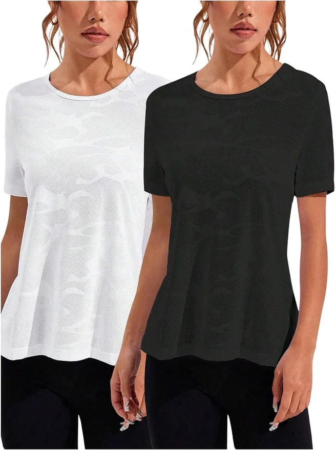 2 Pack Workout T Shirts Split Back Short Sleeve Athletic Tee Gym by OYOANGLE