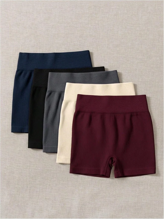 5 Pack Ribbed Biker High Waisted Workout Gym Shorts by OYOANGLE, photograph 2 of 4
