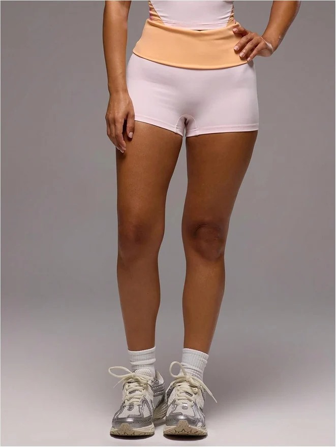 High Waisted Tummy Control Booty Biker Shorts Color Block by OYOANGLE, photograph 4 of 4