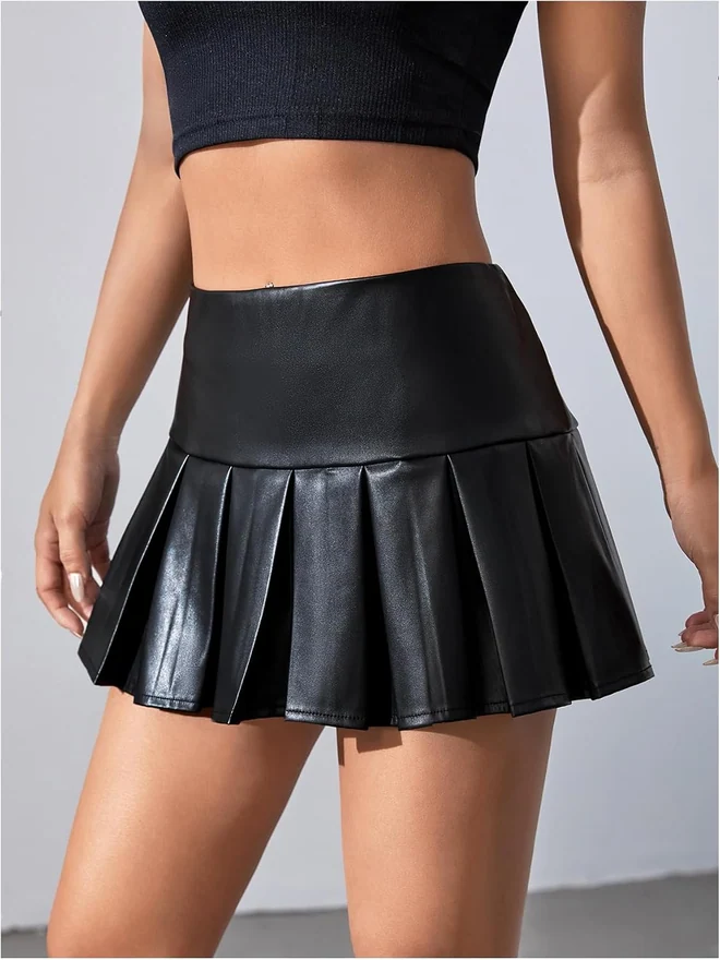 PU Leather Pleated A Line Short Skirt Party Y2K Punk Concert by OYOANGLE, photograph 2 of 4