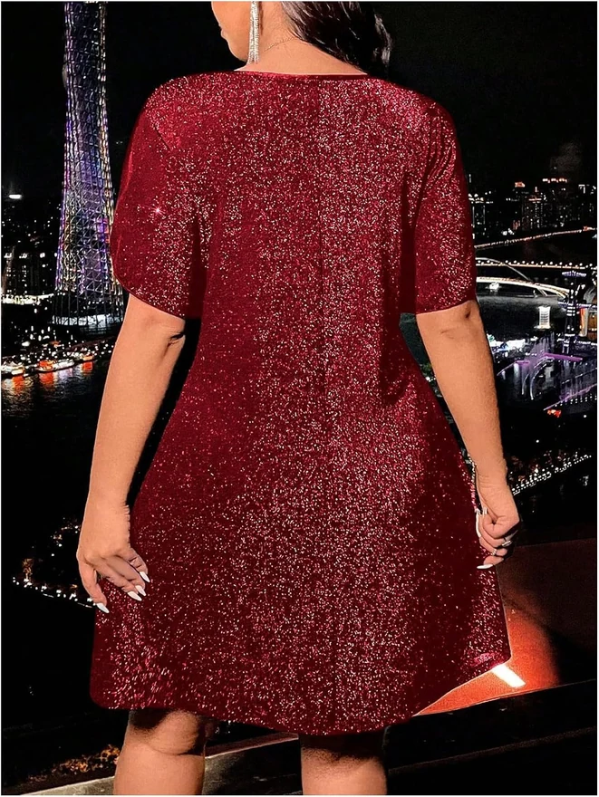 Plus Size Cocktial Dress Sparkly Glitter Club Party Wear by OYOANGLE, photograph 2 of 4