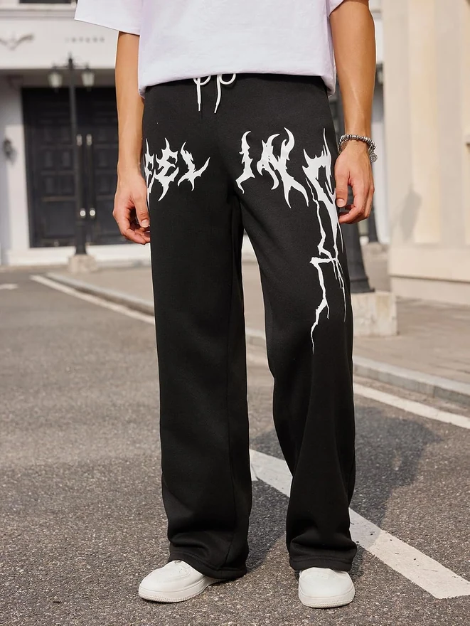 Graphic Print Drawstring Waist Baggy Sweatpants Loose Pants by OYOANGLE, photograph 3 of 3