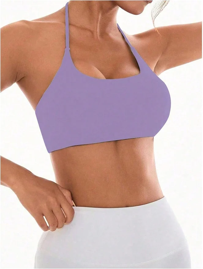 Halter Sports Bra Padded Workout Backless Yoga Bras Purple by OYOANGLE, photograph 4 of 4