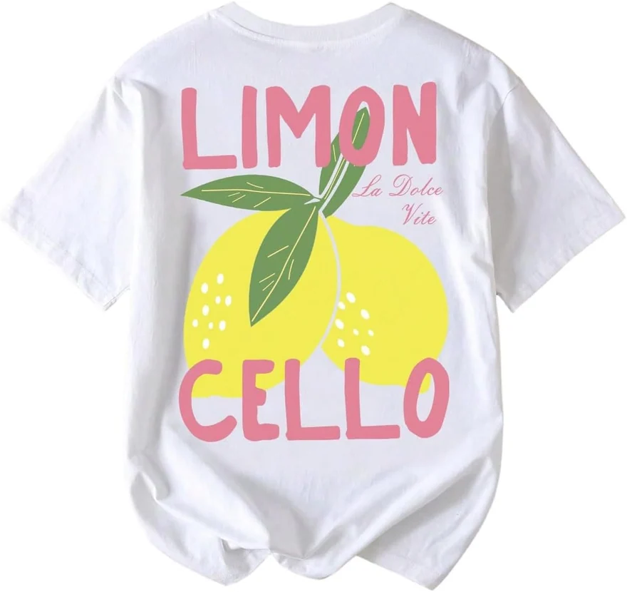 Graphic Tees for Women Lemon T Shirts Short Sleeve Crew Neck Tee by OYOANGLE, photograph 3 of 4