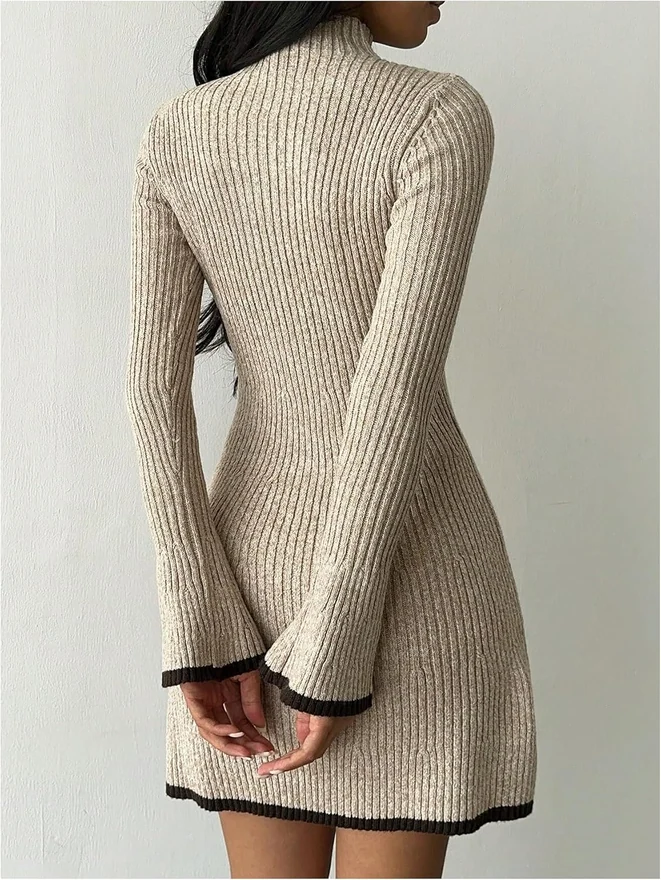 Ribbed Knit Mini Sweater Dresses Fall Bodycon Short Dress by OYOANGLE