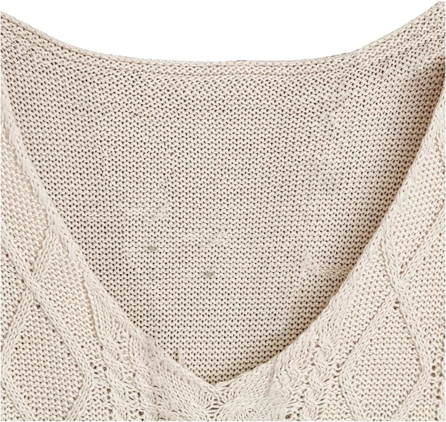 Cable Knit Sweater Vest Lightweight V Neck Sleeveless Sweater by OYOANGLE, photograph 2 of 2