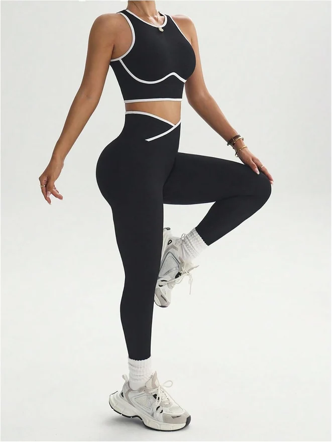 Workout Sets for Women 2 Piece Crop Top and Leggings Gym Outfits by OYOANGLE