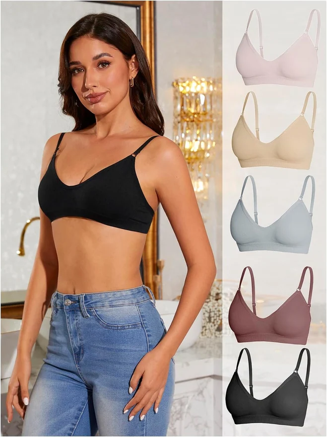 5 Pieces V Neck Wireless Bra Multicolor by OYOANGLE, photograph 3 of 4