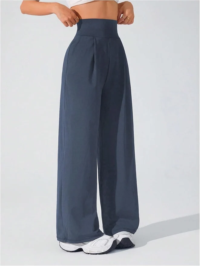 Wide Leg Yoga Pants Cinched High Waist Lounge Sweatpants by OYOANGLE, photograph 3 of 3