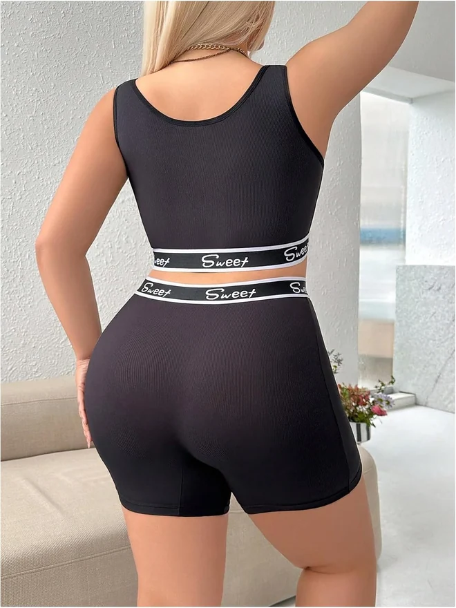 Plus Size Workout Set 2 Piece Letter Tape Sports Bra and Biker by OYOANGLE, photograph 3 of 4
