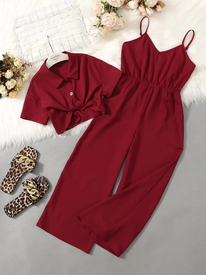 Girl's 2 Piece Outfits Cute Teen Girl Clothes Jumpsuit Pants Set by OYOANGLE, photograph 3 of 4