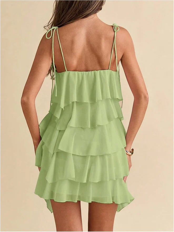 Wedding Guest Dress Summer Ruffle Y2K Cute Short Sun Dress by OYOANGLE, photograph 2 of 3