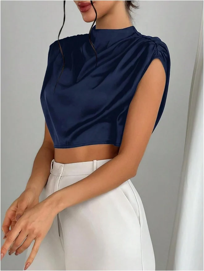 Summer Satin Work Blouse Silk Dressy Business Top Shirts by OYOANGLE, photograph 2 of 4