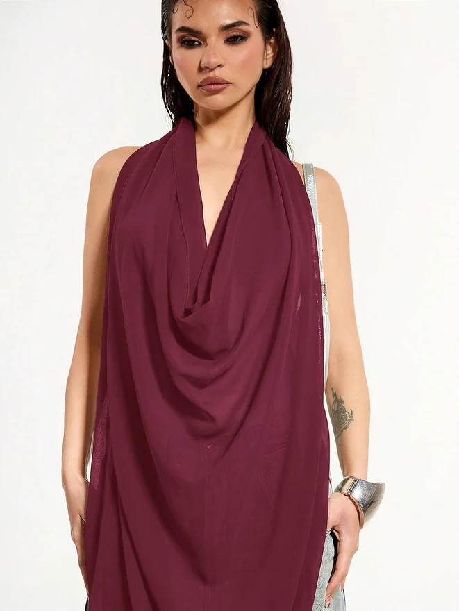 Cowl Neck Backless Halter Top Y2k See Through Tank Tops by OYOANGLE, photograph 2 of 3