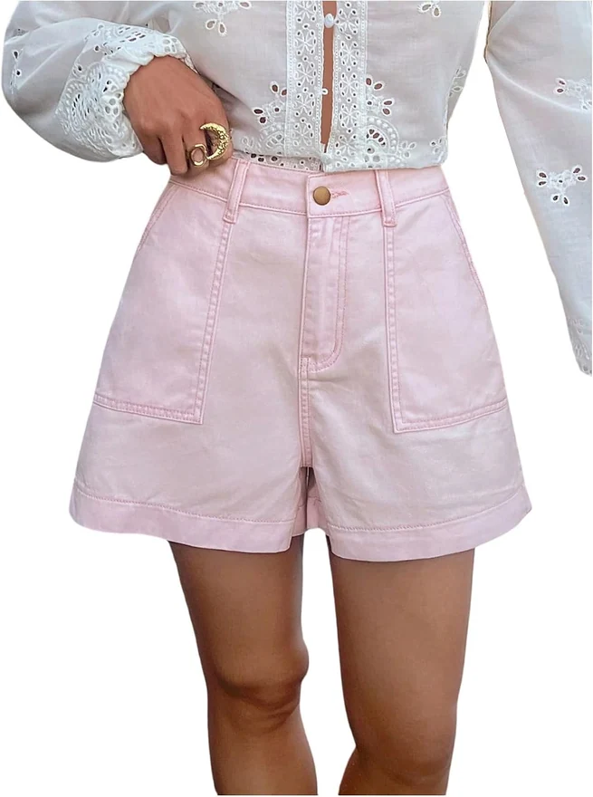 High Waisted Baggy Denim Shorts Y2k Wide Leg Jorts by OYOANGLE