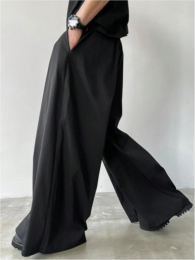 Baggy Dress Pants Wide Leg Pleated Loose Work Trousers Black by OYOANGLE, photograph 2 of 3