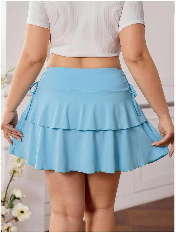 Plus Size High Waisted Y2K A Line Ruffle Skorts Mini Skirt by OYOANGLE, photograph 2 of 3