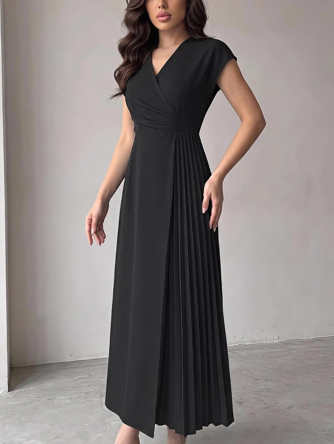 Cap Sleeve Belted Maxi Dress Black by OYOANGLE, photograph 3 of 3