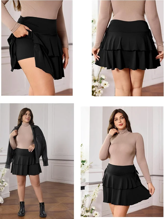 Plus Size High Waisted Y2K A Line Ruffle Skorts Mini Skirt by OYOANGLE, photograph 3 of 4