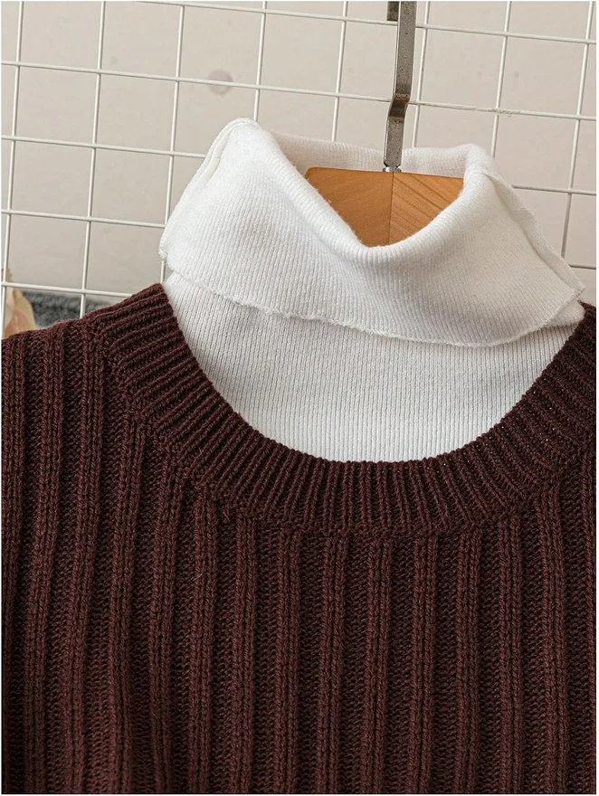 Split Hem Ribbed Knit Sweater Dress Short Dresses by OYOANGLE, photograph 4 of 4