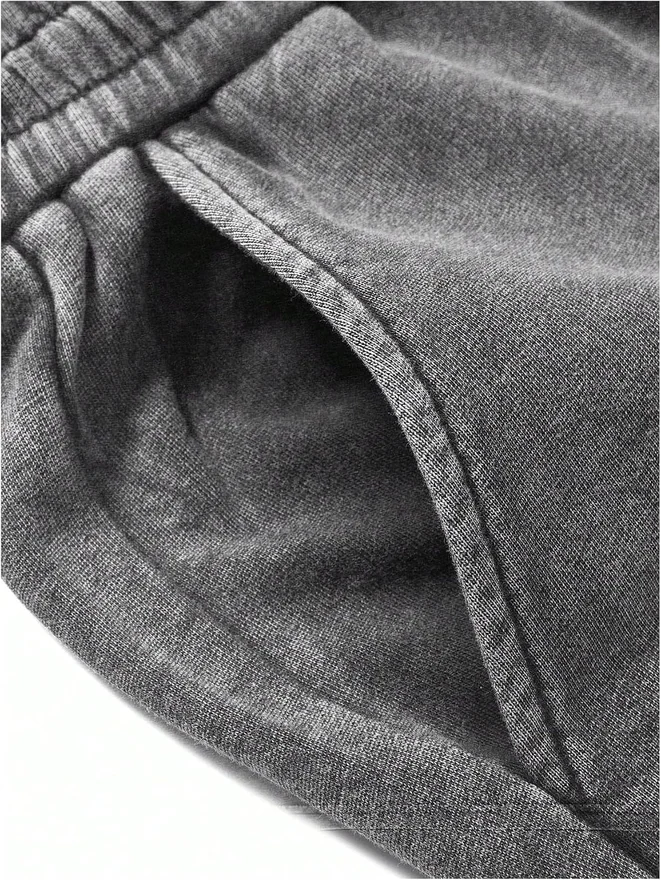 Vintage Washed Drawstring Elastic Waist Shorts Light Grey by OYOANGLE, photograph 4 of 4