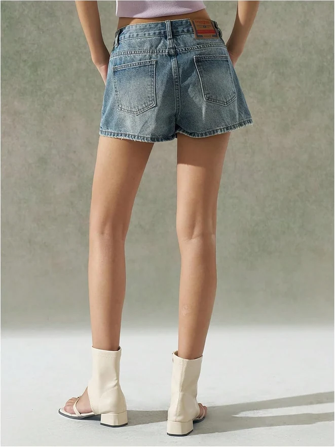 Baggy Jean Shorts Stretchy Mini Denim Shorts with Pocket by OYOANGLE, photograph 2 of 4