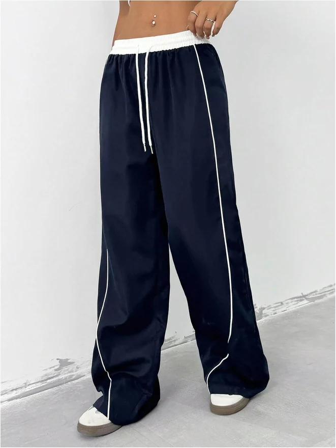 Baggy Track Pants Side Striped Y2K Wide Leg Sweatpants by OYOANGLE, photograph 2 of 3