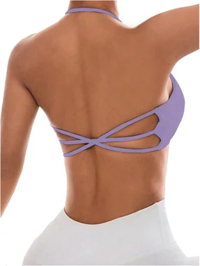 Halter Sports Bra Padded Workout Backless Yoga Bras Red in Purple